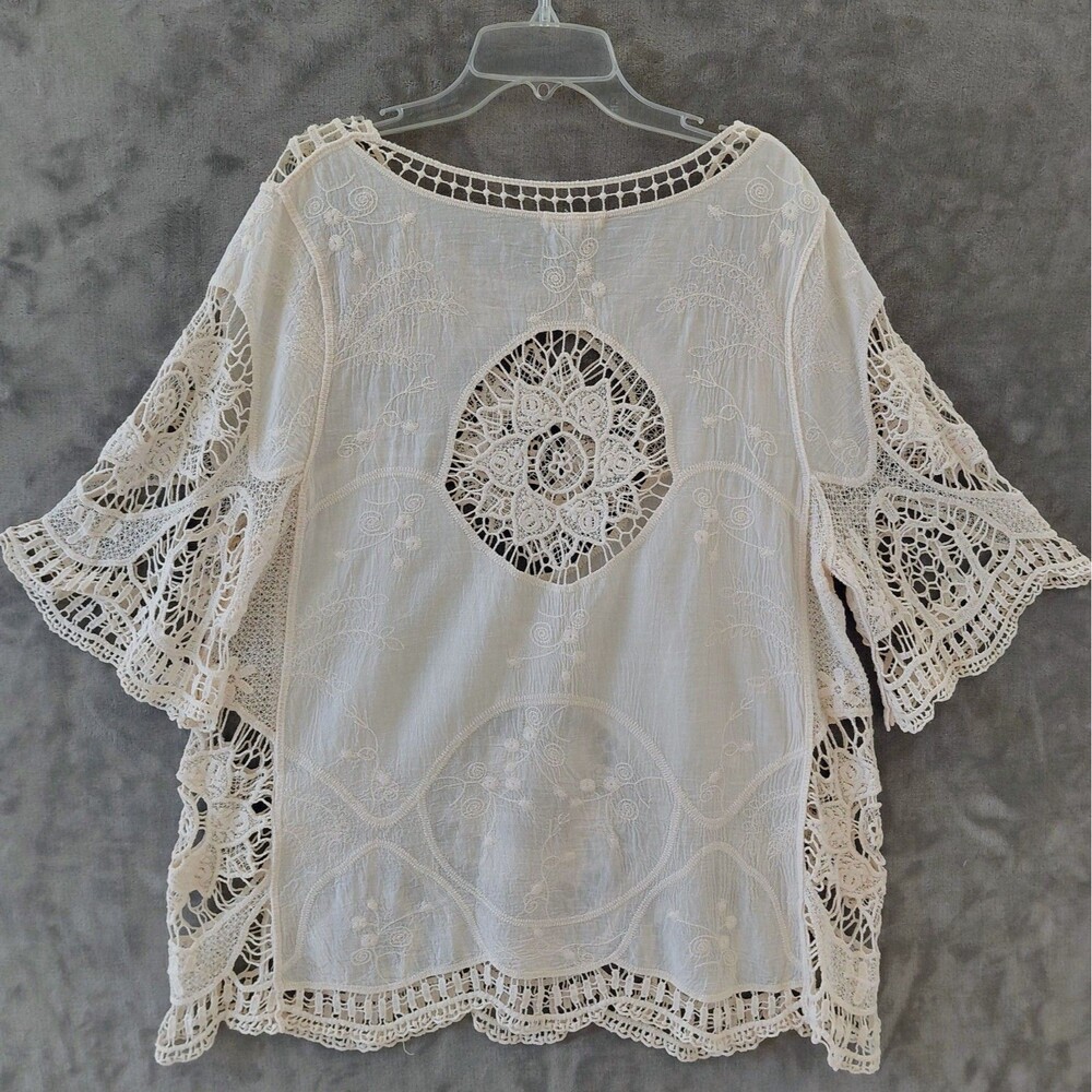 Latitude 10 Crochet Boho Cotton Tunic Women's Large Coverup Delicate Appliques - Picture 4 of 10